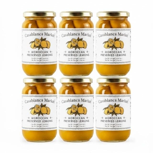 Casablanca Market Moroccan Preserved Lemons 6-Pack (13oz Each) – Authentic Whole Beldi Lemons – Non-GMO – For Tagine, Couscous, and Moroccan Cooking – Bulk Wholesale for Retailers