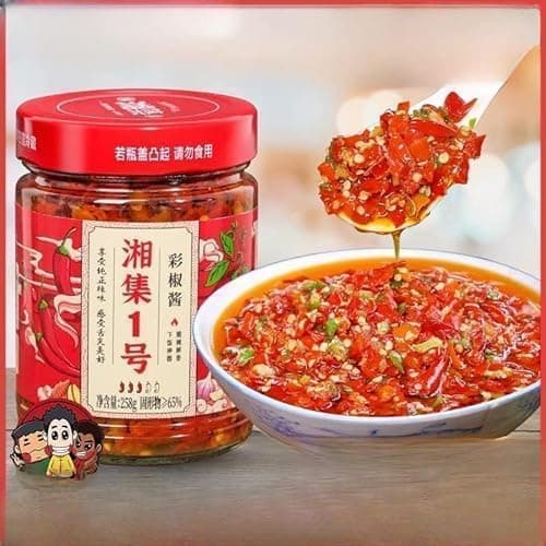 Hunan specialty colored chili sauce258g/can,garlic chopped chili sauce,seasoning,Spicy crisp chili,mixed Noodles chili sauce,Convenient and instant chili peppers,snacks,Chinese hot sauce (1can)
