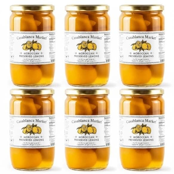 Casablanca Market Moroccan Preserved Lemons 6-Pack (25oz Each) – Large Jar Whole Beldi Lemons – Authentic Moroccan Flavor – Non-GMO – Ideal for Wholesale, Small Retailers & Food Service Use