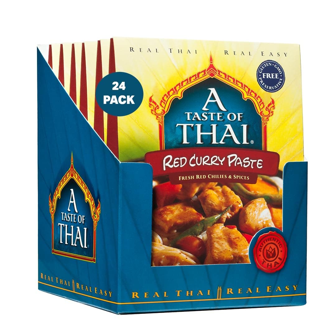 A Taste of Thai Red Curry Paste – Authentic & Natural Ready-to-Use Thai Curry Paste – Vegan, Gluten‑Free & Non‑GMO – Rich, Aromatic Flavor for Curries, Stir‑Fries, Soups & Dips - 1.75 oz (Pack of 24)