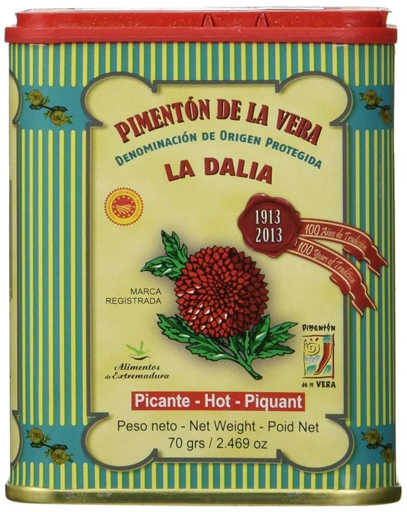 La Dalia Hot Smoked Paprika Powder, Authentic Spanish Pimentón de la Vera, DOP Certified, Bold Heat and Smoky Flavor, Adds a Kick to Chicken, Meat, Rice and Sauces, 2.46oz (Pack of 1)
