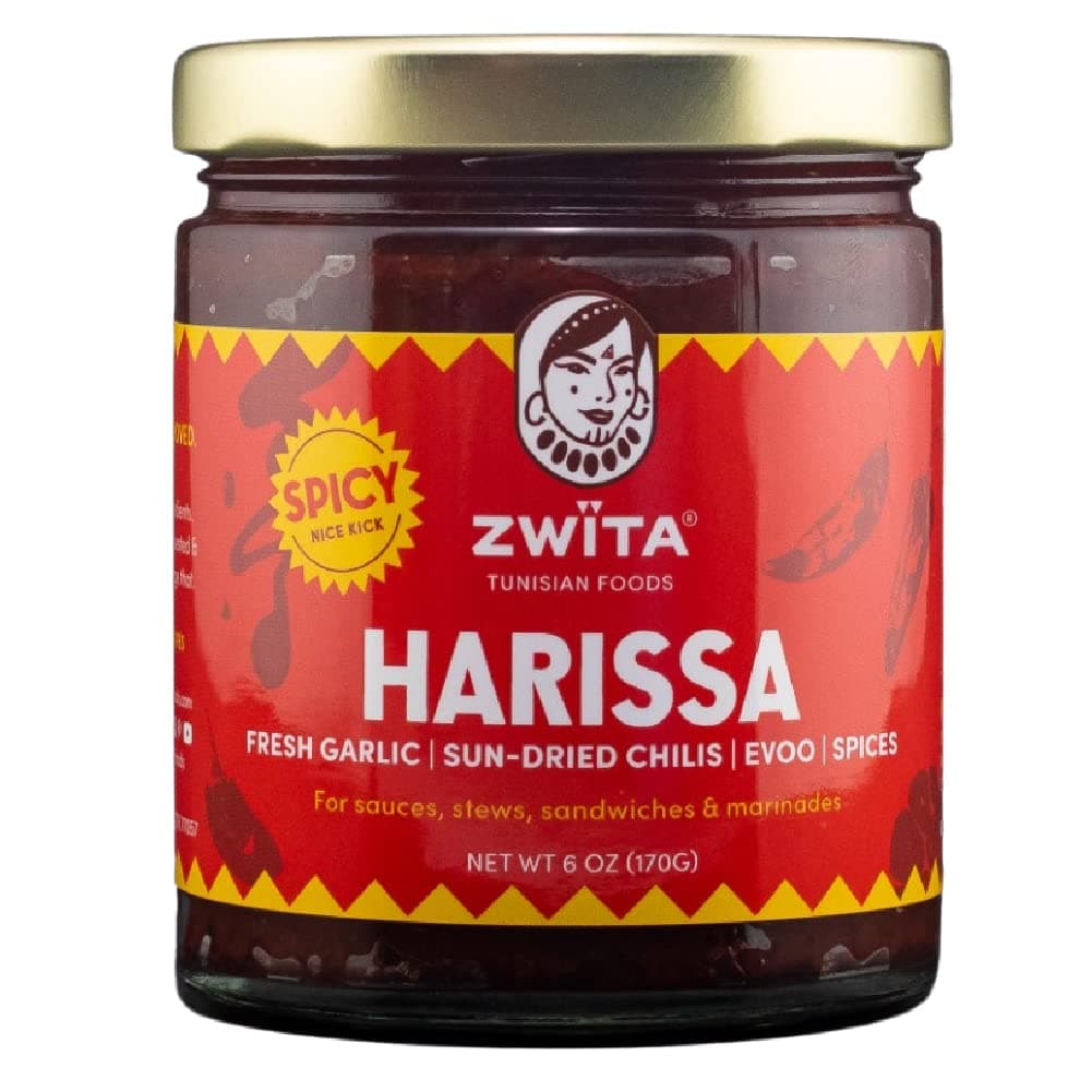 Zwita Spicy Harissa 6oz | Tunisian Thick Sun Dried Chili Paste | Spicy Yet Doesn’t Overwhelm Flavor | Harissa Paste | Sun Dried Chilis, Fresh Garlic, Extra Virgin Olive Oil, Spices | Ancestral Recipe