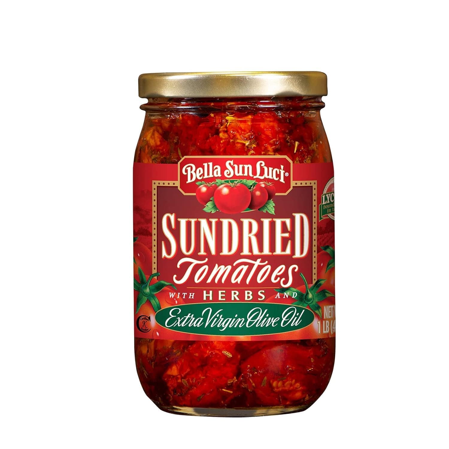 Bella Sun Luci Sun Dried Tomatoes Halves in Olive Oil, 16 Oz Glass Jar, Premium Mediterranean Italian Style Olive‑Oil Packed Tomatoes, Kosher, Vegan, Gluten‑Free, Mediterranean Diet, Pasta Pizza Salad