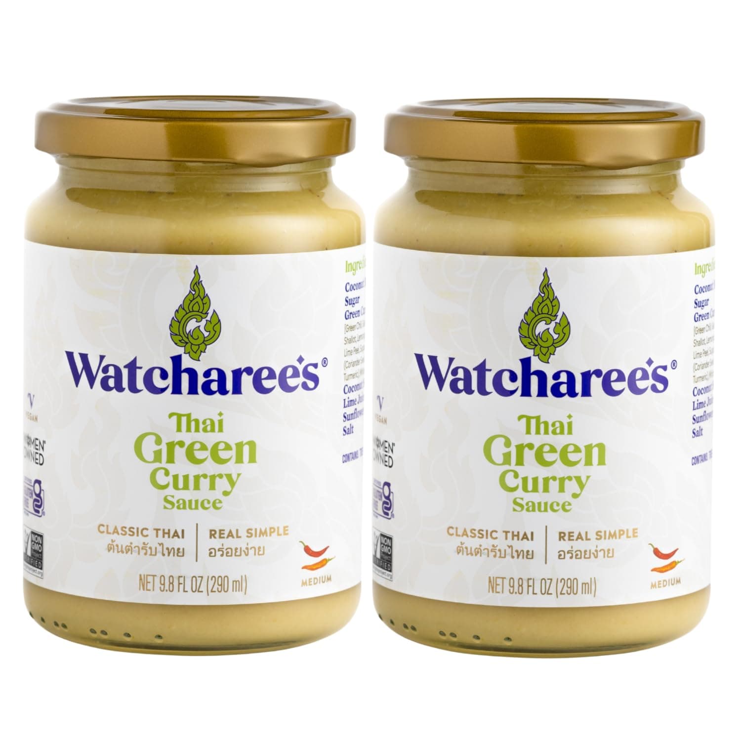 Watcharee’s Thai Green Curry Sauce – Authentic Thai Flavor Made from Real Green Curry Paste & Coconut Milk, Crafted with Natural Ingredients, Ready-to-Use, Vegan, Non-GMO, Gluten-Free, 9.8 fl oz (Pack
