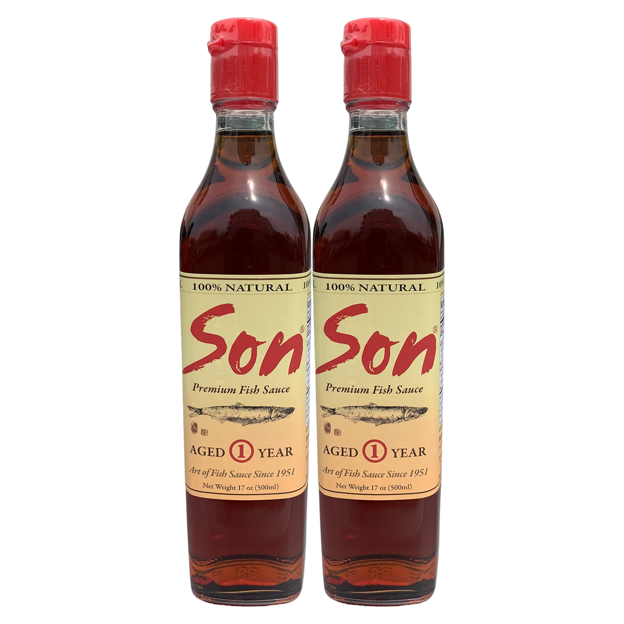 Son Fish Sauce │ Premium Vietnamese Artisanal Fish Sauce Since 1951 | One Year Aged Anchovy Sauce │17.0 oz Bottle│100% Pure Natural │GLUTEN FREE, NO SHELLFISH , NO MSG ADDED | Available as Single or D