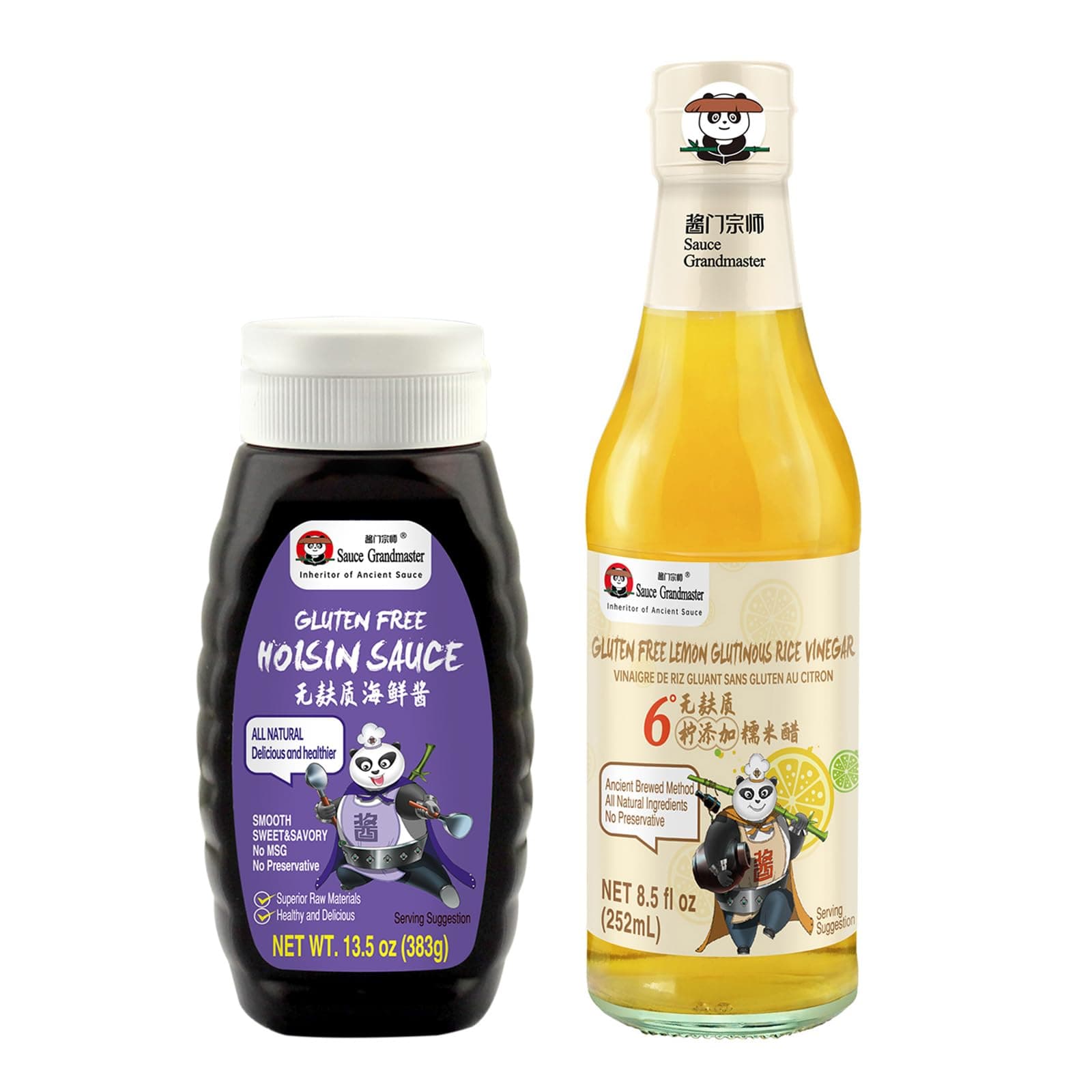 Sauce Grandmaster Sweet & Sour BBQ Set – Lemon Vinegar + Hoisin Sauce Combo, Perfect 1:1 Ratio for Ribs, Chicken Wings, Stir-fry Noodles, No Extra Sugar Needed, Restaurant-Style Glaze, 2-Bottle Set