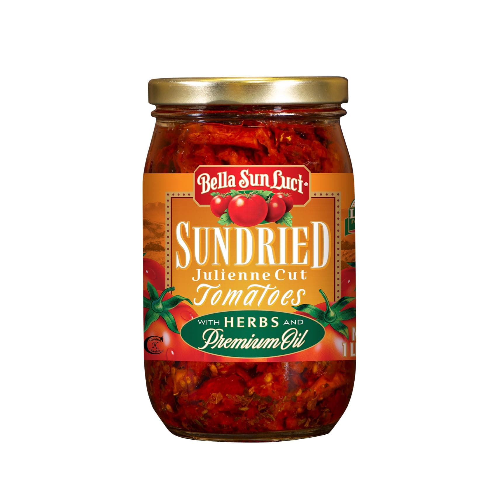 Bella Sun Luci Sun Dried Tomatoes Julienne Cut in Olive Oil, 16 Oz Glass Jar, Mediterranean Italian Style Sun‑Ripened Tomatoes in Oil, Kosher, Vegan, Gluten‑Free, Pasta Pizza Salad Ingredient, Premium