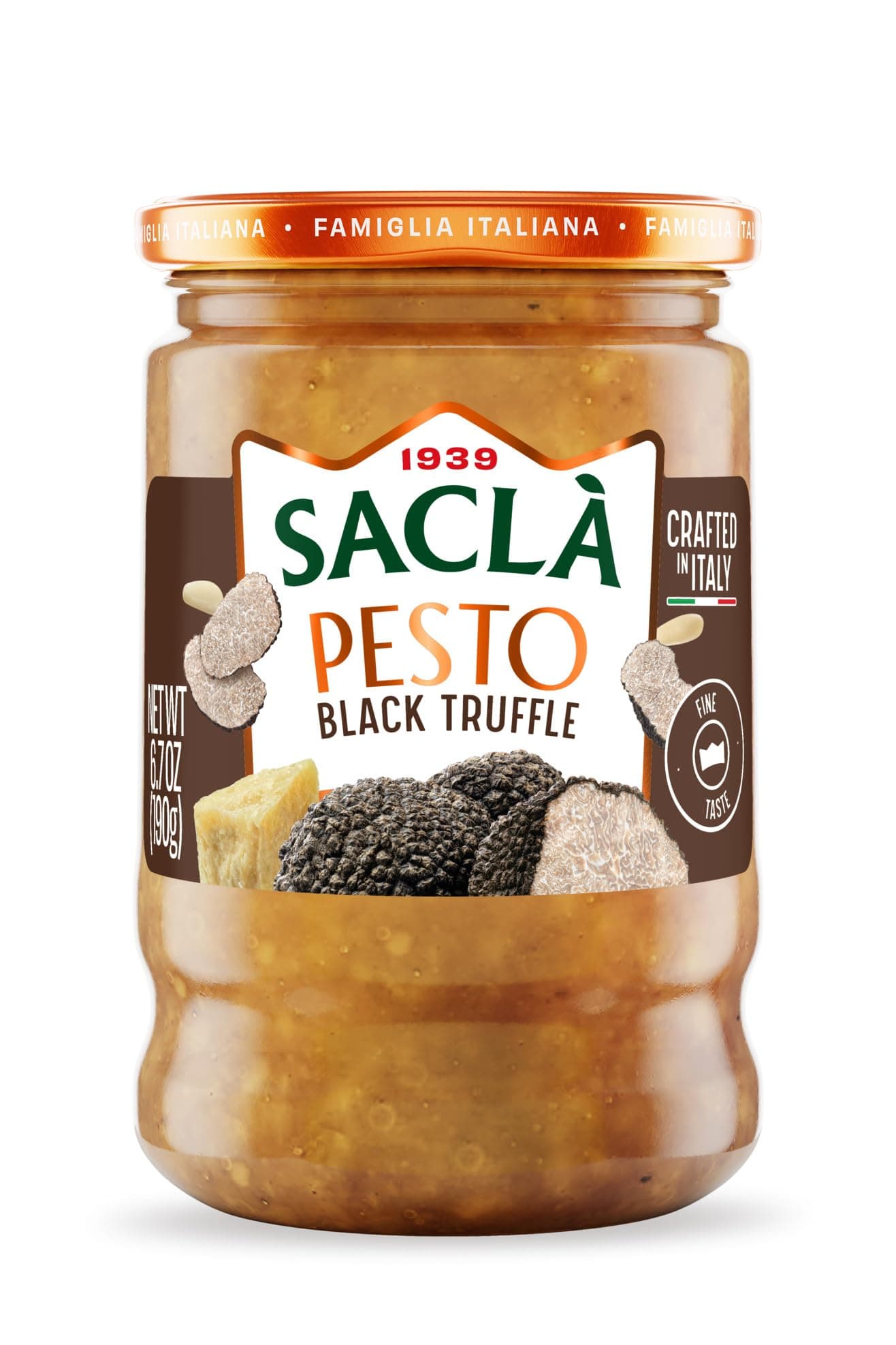 SACLA Pesto with Black Truffle | Italian Pesto Sauce with Real Truffle & Cheese | 6.7 oz Glass Jar | Gourmet Non-GMO Paste | Imported from Italy