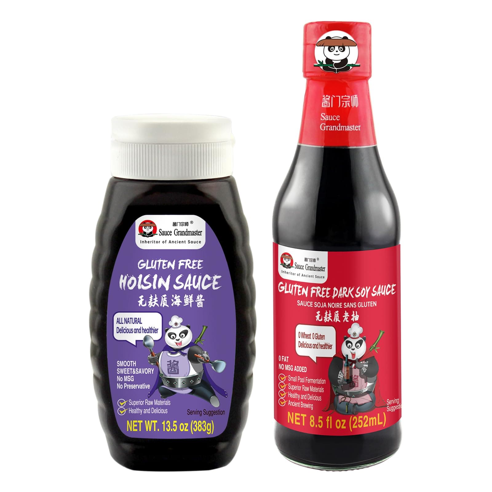 Sauce Grandmaster Gluten Free Hoisin Sauce & Dark Soy Sauce Combo – Non-GMO, Vegan, No MSG – Asian Stir Fry, Marinade, Dim Sum Dipping, Ancient Brewing Method, Exclusive Recipe, Delicious Any Way You