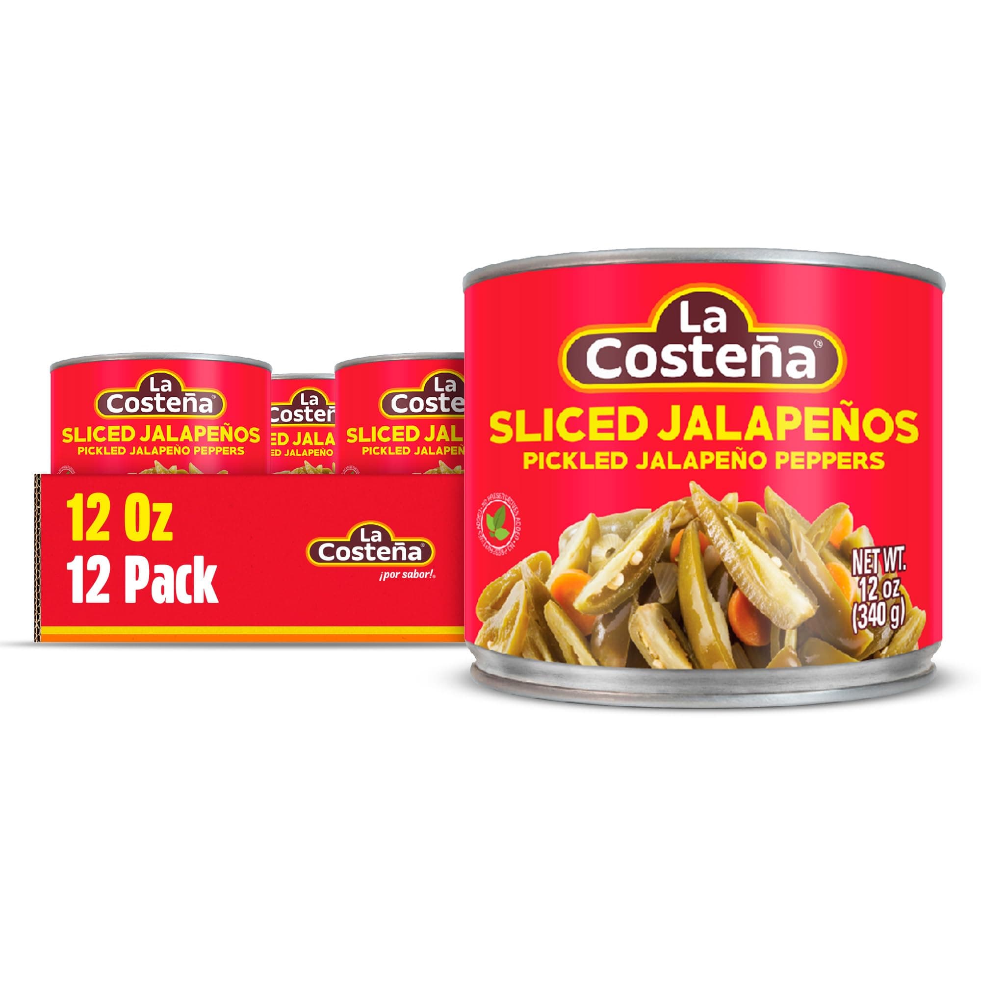 La Costeña Sliced Jalapeno Peppers - Pickled Jalapenos - Jalapeno Pepper - Hot Peppers for Mexican Food, Guacamole, Spicy Nacho & Taco Toppings, Enchiladas & Salsa - 12oz, 12 Pack Canned Jalapenos