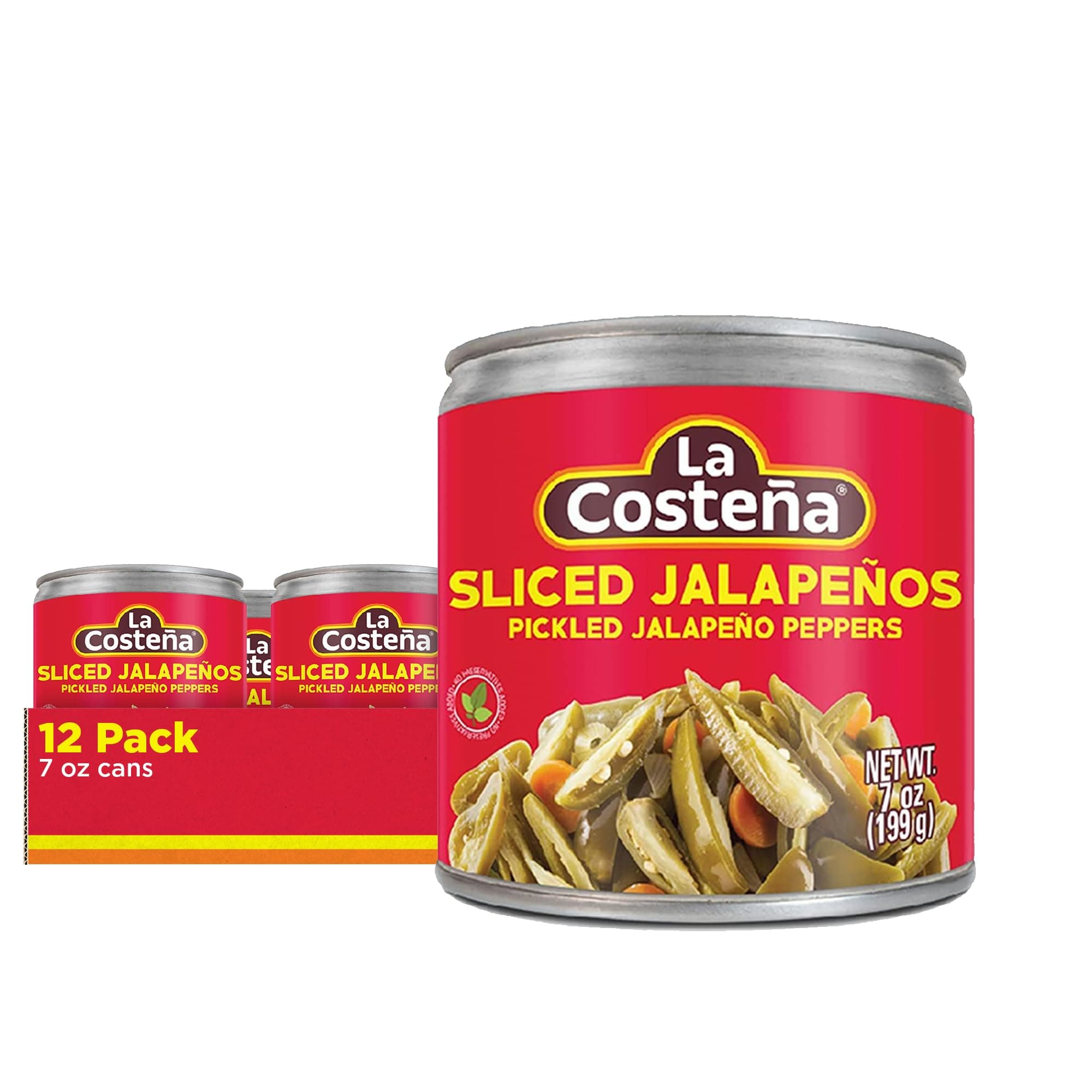 La Costeña Sliced Jalapeno Peppers - Pickled Jalapenos - Jalapeno Pepper - Hot Peppers for Mexican Food, Guacamole, Spicy Nacho & Taco Toppings, Enchiladas & Salsa - 7oz, 12 Pack Canned Jalapenos