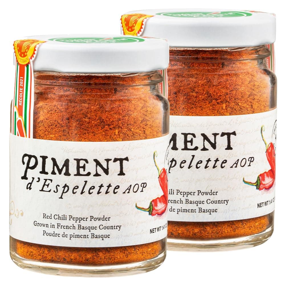 Gourmanity Piment d'Espelette Pepper Powder from Basque 2 Pack, France, Aromatic and Smokey with Mild Heat, Naturally Sun Dried Red Chili Seasoning for Mexican, Thai, Indian Food & More, AOP Classifie