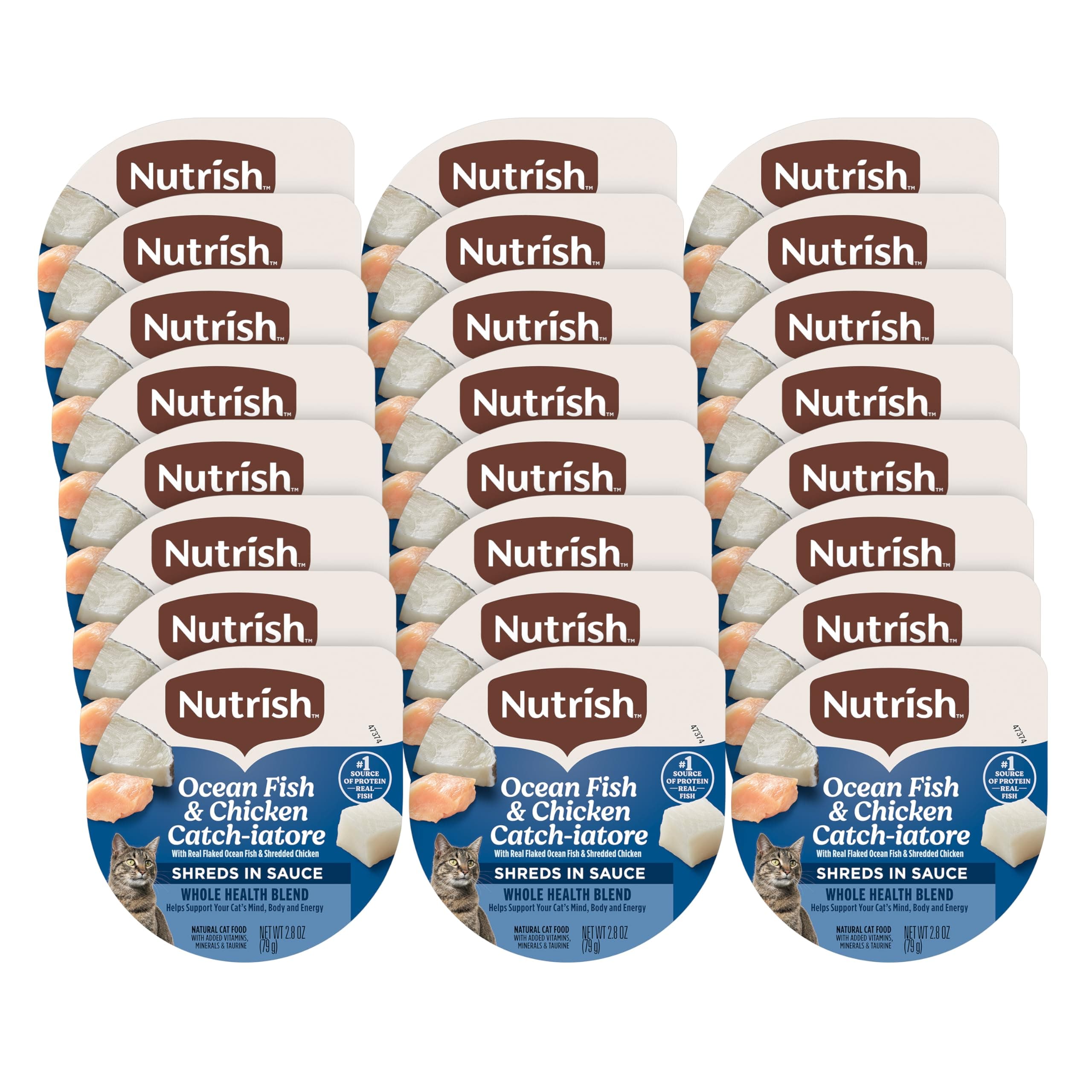 Nutrish Grain Free Wet Cat Food Ocean Fish & Chicken Catch-iatore Whole Health Blend with Real Flaked Ocean Fish & Shredded Chicken in Sauce, 2.8 oz. Cup (Rachael Ray) (Pack of 24)
