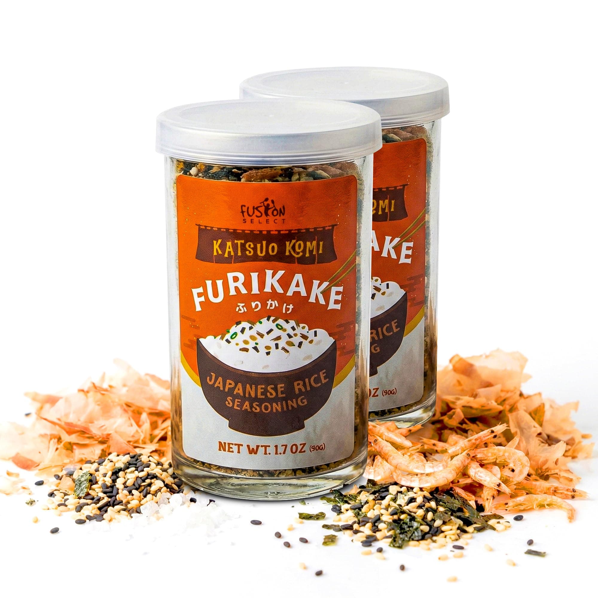 Fusion Select 2 Packs Furikake Rice Seasoning - Katsuo Komi Furikake Seasoning Mix with Shrimp, Bonito Flakes - Japanese Spices Topper for Noodles, Onigiri, Salad, Popcorn, Tofu, Stir Fried Vegetables