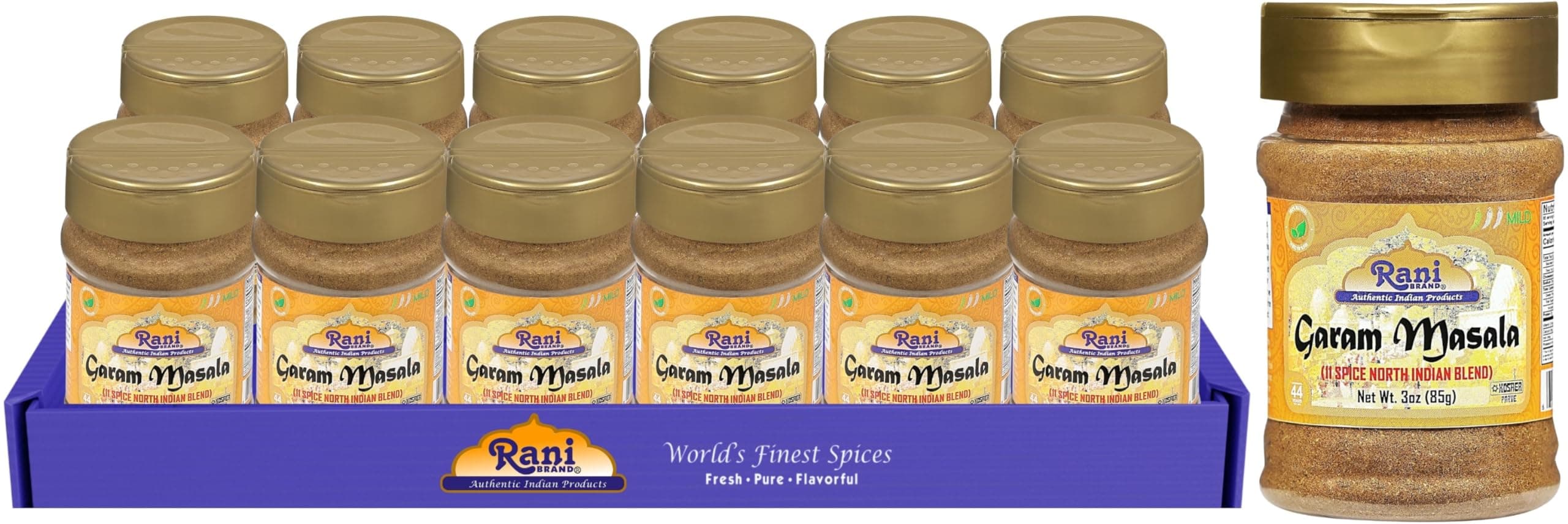 Rani Garam Masala Indian 11-Spice Blend 3oz (85g) PET Jar, Pack of 12 ~ All Natural, Salt-Free | Vegan | No Colors | Gluten Friendly | NON-GMO | Kosher | Indian Origin