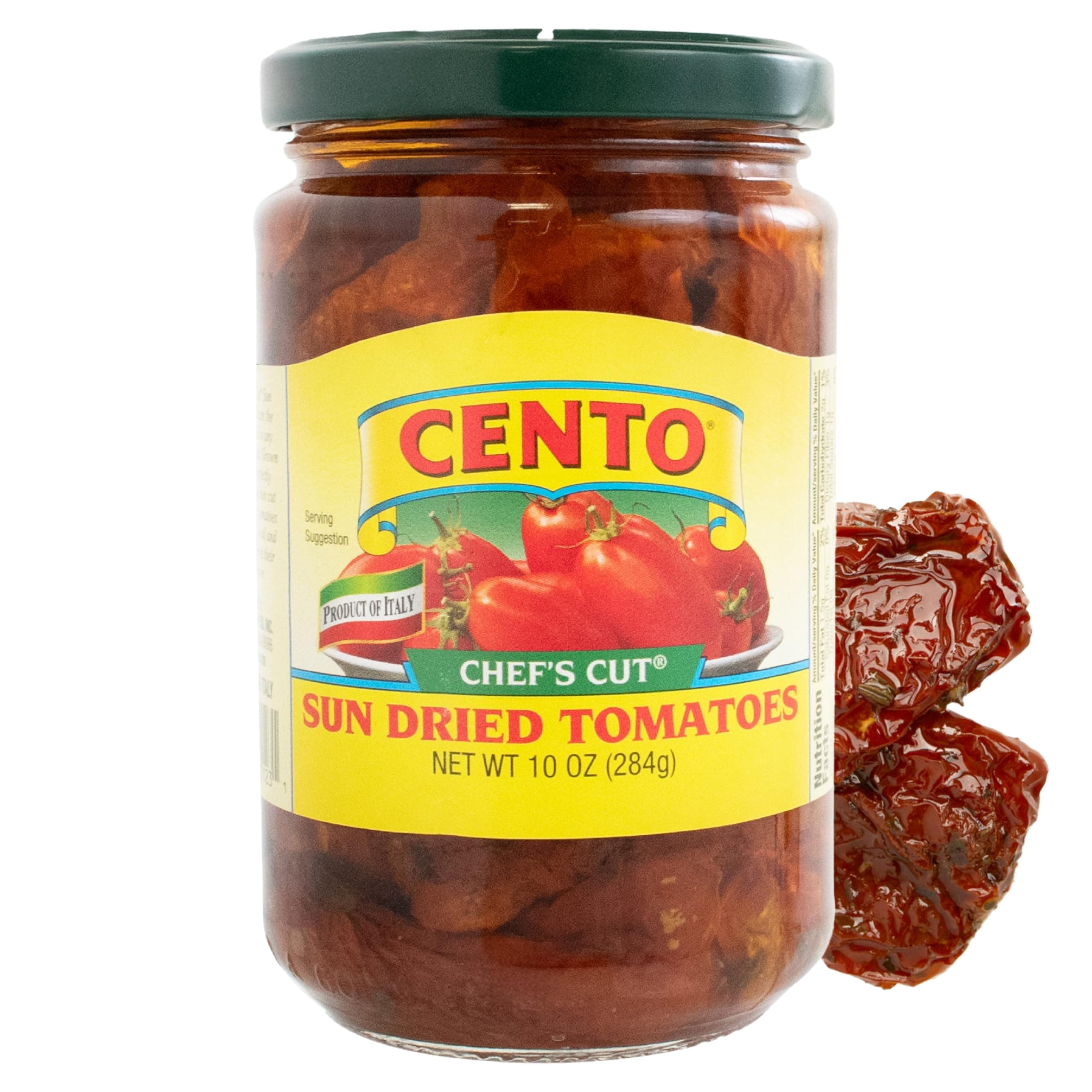 Cento Chefs Sun Dried Tomatoes in Oil & Spices for Pasta, Salad & Antipasto - Grown and Processed in Italy - Gluten-Free, Non-GMO, Low Sodium Italian Tomatoes - 10 Ounce Jar