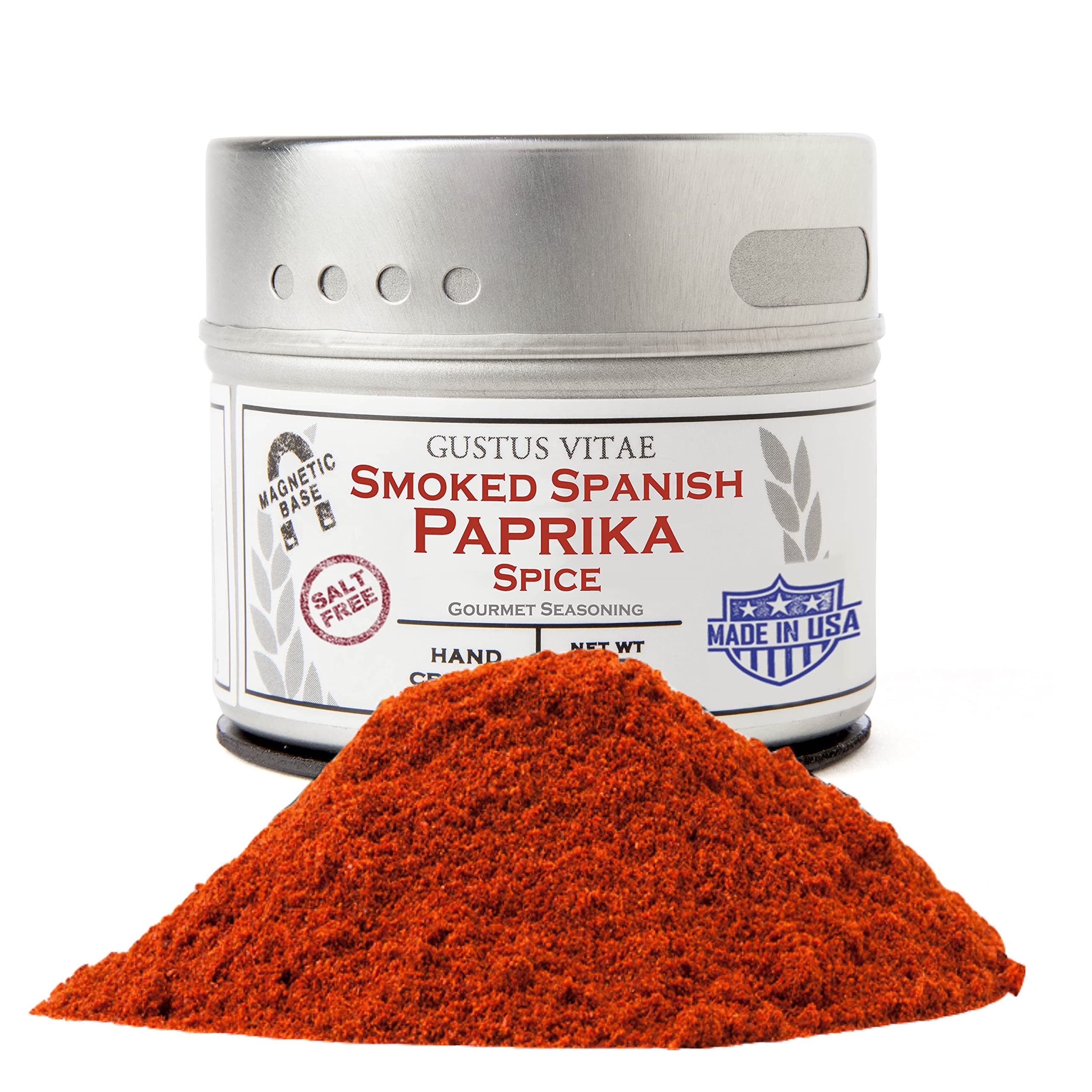 Smoked Spanish Paprika - Non GMO - Packed In Magnetic Tins - Sustainable Spice - Grown in USA - All Natural - Not Irradiated - Hand Crafted, Small Batch Seasoning- GLP-1 Friendly, All Natural - Gustus