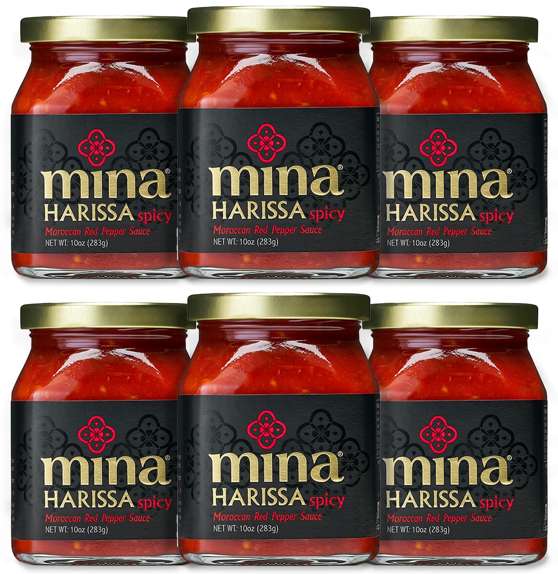 Mina Harissa Hot Sauce, Gourmet Moroccan Heat, Homestyle Spicy Red Chili Harissa Paste with Tangy Twist, 10 oz (Pack of 6) Harissa Sauce, Excite Your Senses with Mina Harissa Seasoning