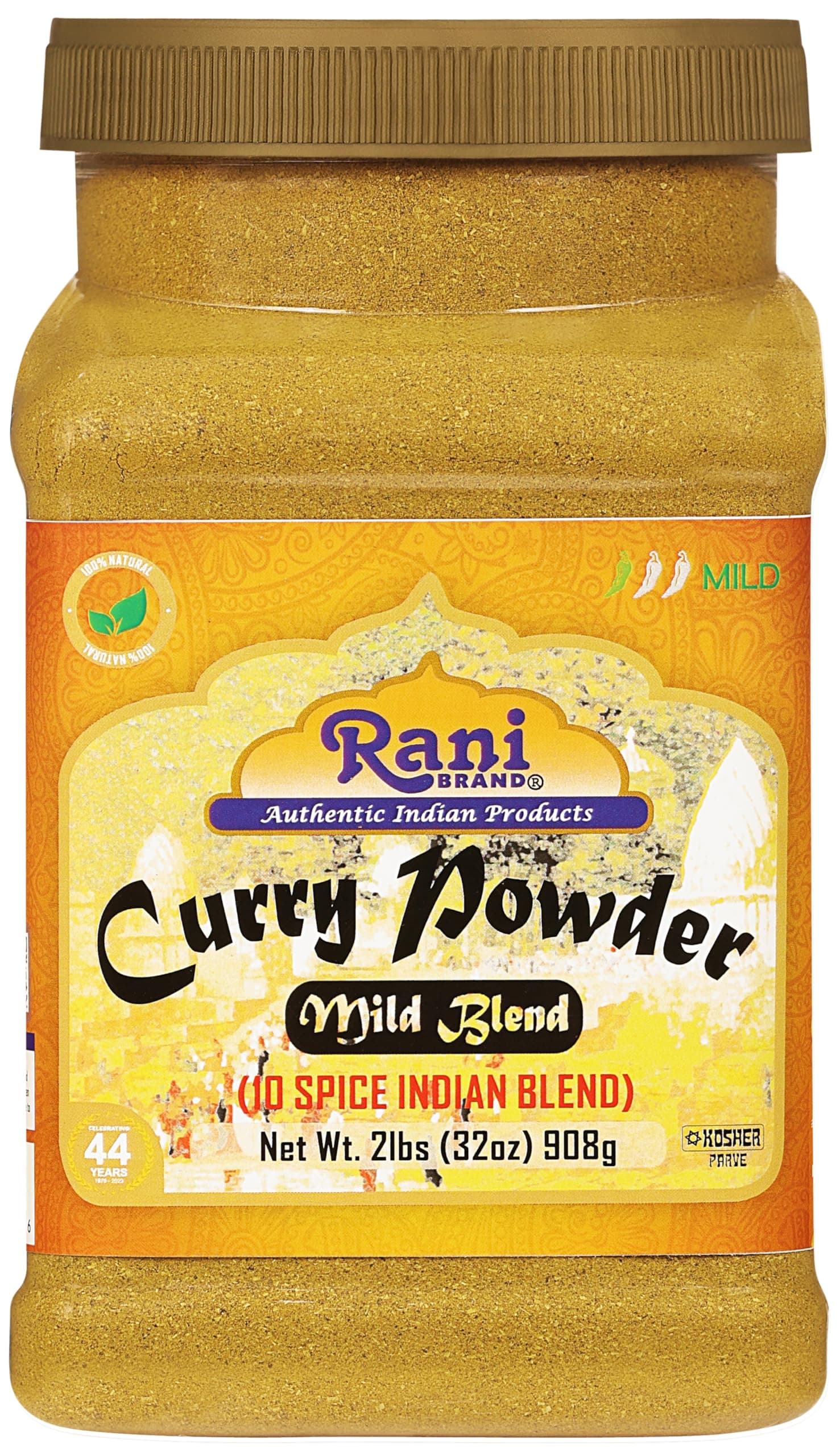 Rani Curry Powder Mild (10-Spice Authentic Indian Blend) 2lbs (908g) PET Jar ~ All Natural | Salt-Free | NO Chili or Peppers | Vegan | No Colors | Gluten Friendly | NON-GMO | Kosher | Indian Origin